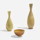 Collection of three vessels by Berndt Friberg, 1962, glazed stoneware, sold Apr 2023