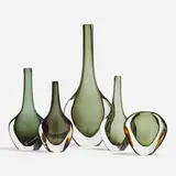 Collection of five vases by Nils Landberg, c. 1955, glass, sold Apr 2023