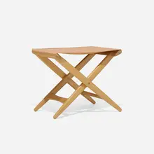 Folding stool by Uno and Osten Kristiansson, c. 1970, oak, leather, brass, sold Apr 2023