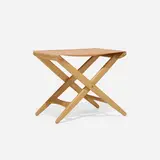Folding stool by Uno and Osten Kristiansson, c. 1970, oak, leather, brass, sold Apr 2023