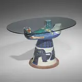 Table by Salvatore Meli, 1958, glazed earthenware, glass, sold Mar 2023
