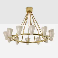 Ceiling lamp, model 400 by Giuseppe Ostuni, c. 1950, brass, enameled aluminum, nylon cord, sold Mar 2023