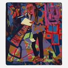 Tapestry by Dana Schutz, 2005, machine-woven wool, sold Mar 2023