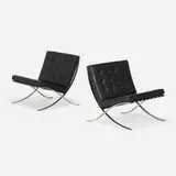 Barcelona chairs, pair by Ludwig Mies van der Rohe, leather, stainless steel, sold Mar 2023
