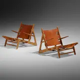 Hunting chairs, pair by Børge Mogensen, 1950, oak, leather, sold Mar 2023