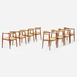 The Chairs, set of eight by Hans J. Wegner, 1949, teak, cane, sold Mar 2023