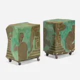 Rare occasional tables, pair by Philip and Kelvin Laverne, c. 1965, cast, etched, and enameled bronze, sold Mar 2023