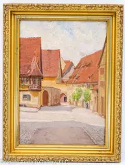 Untitled by Martin B Leiser, Oil on Board The Corner Window Rothenburg Germany, offered Dec 2023