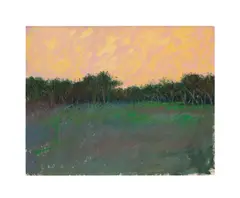 Untitled - Sunset Field Landscape by Peter Watts, crayon and mixed media on paper, sold Mar 2025