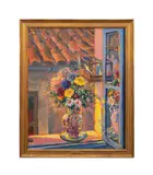 born 1939). "Flowers in My Studio Window" - 1976 by Bruno Zupan, oil on canvas, sold Mar 2025