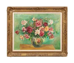 Roses" - 1941 by Maurice Sterne, oil on wood panel, sold Mar 2025