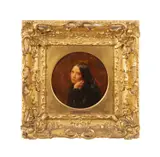 Untitled - Portrait of a Dark Haired Woman - circa mid 19th century by Henry Lejeune, oil on wood, sold May 2025