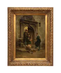 Untitled - Outdoor Town Scene by Théodore Gérard, oil on canvas, sold May 2025