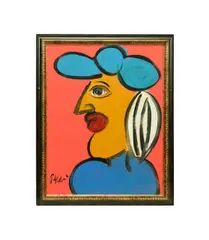 Untitled - Profile Portrait with Blue Hair by Peter Robert Keil, oil on paper, sold Jun 2025