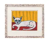 Long White Farm Cat" - 1991 by Sarah Rakes, gouache on paper, sold Jun 2025