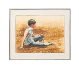Untitled - Seated Boy in Field - 1968 by Ken Edison Danby, watercolor on paper, sold Jun 2025
