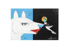 born 1972). Untitled - Profile of a Dog with Bird by Michael Banks, acrylic and mixed media on board, sold Jun 2025