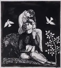 drawing of young couple by Rockwell Kent, ink and wash on paper, sold Jun 2022