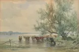 landscape with cows by Willem Roelofs, watercolor on paper, sold Jun 2022