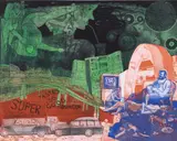 Untitled by Warrington Colescott, etching "The Great Moon Trip", sold Jun 2022