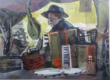 Painting "Music Shop by William Barnett, gouache on board, sold Sep 2022