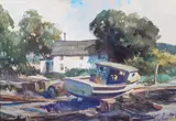 Untitled by Gordon Grant, Watercolor "Boat in Dry Dock", sold Sep 2022