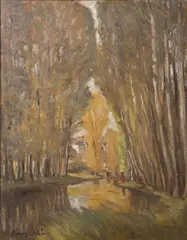 Wooded Landscape Painting by Henry Allis, oil on wood panel, sold Oct 2022