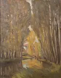 Wooded Landscape Painting by Henry Allis, oil on wood panel, sold Oct 2022