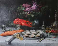 Still Life with Lobster by Alexis Kreyder, oil on canvas, sold Dec 2022