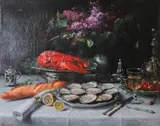 Still Life with Lobster by Alexis Kreyder, oil on canvas, sold Dec 2022