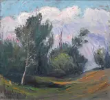 Painting "Cloudy Afternoon by János Bozsó, oil on canvas, sold Dec 2022