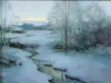 Painting "Winter's Hush by Lynn Sanguedolce, oil on panel, sold Dec 2022