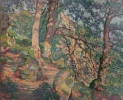 Impressionist Landscape Painting by Henri Pailler, oil on masonite, sold Dec 2022