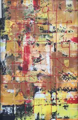 Abstract Painting by Dennis Sakelson, oil on board, sold Feb 2023