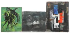 (3) Abstract Paintings by Peter Davies, oil on board, sold Feb 2023