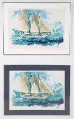 (2) Serigraphs depicting sailboats by Wayland Moore, silkscreen on paper, sold Feb 2023