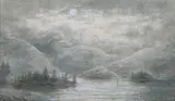Landsacpe with Lake by Claude Hulk, watercolor on paper, sold Feb 2023