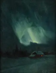 painting "The Northern Lights by Sydney Laurence, oil on canvas board, sold Feb 2020