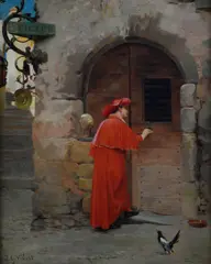 painting "Cardinal at Figaro by Jehan Georges Vibert, oil on panel, sold Feb 2020