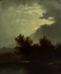 River Landscape Painting" signed "R.A. Blakelock by Ralph Albert Blakelock, oil on canvas, sold Feb 2020