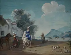 Untitled by Louis-Auguste Brun, gouache painting "Return of the Riders", sold Feb 2020