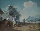 Untitled by Louis-Auguste Brun, gouache painting "Return of the Riders", sold Feb 2020