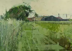 early landscape painting "Kirton by David Hockney, oil on board, sold Feb 2020