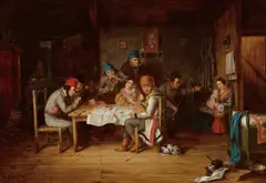 French Canadian Habitants Playing at Cards by Cornelius Krieghoff, oil on canvas, sold Jun 2022