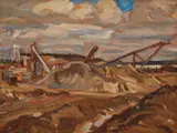 Sudbury Mine (1948) by A. Y. Jackson, oil on board laid on board, sold Dec 2022