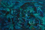 Titre indéterminé (Librairie tranquille) (1949) by Marcelle Ferron, oil on board, sold Dec 2022