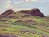 Interior of Newfoundland (Hills-Newfoundland) (1921) by Lawren Harris, oil on panel, sold Dec 2022