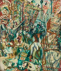 Construction on E. 88th Street, NYC (1940) by Pegi Nicol MacLeod, oil on canvas, sold Dec 2022