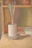 Still Life with Plant (1948) by Lionel LeMoine FitzGerald, oil on canvas mounted on board, sold Dec 2022
