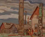 Totem Poles, Kitwanga by A. Y. Jackson, oil on panel, sold Dec 2022